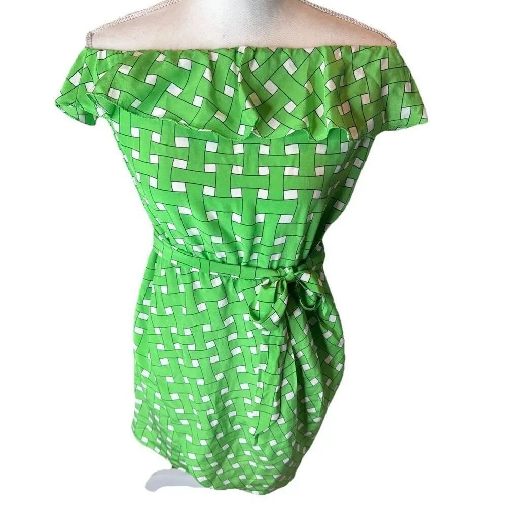 Amanda Uprichard Silk Mini Dress Bright Green Medium Ruffled Neck